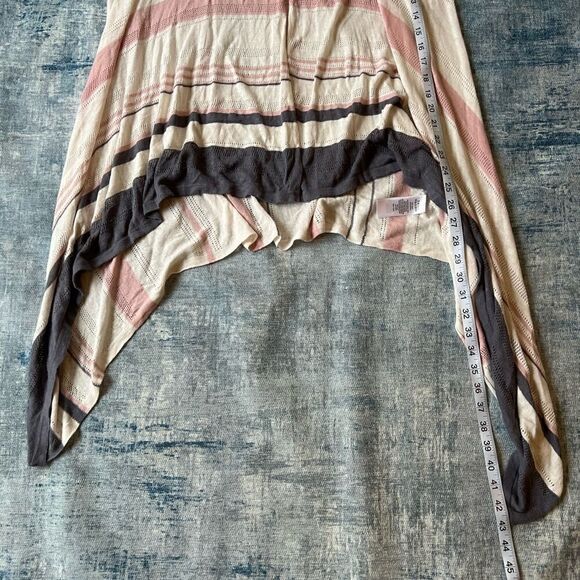 Rachel Zoe Ivory Pink Gray Striped Long Sleeve Open Front Knit Cardigan Large - Picture 8 of 12